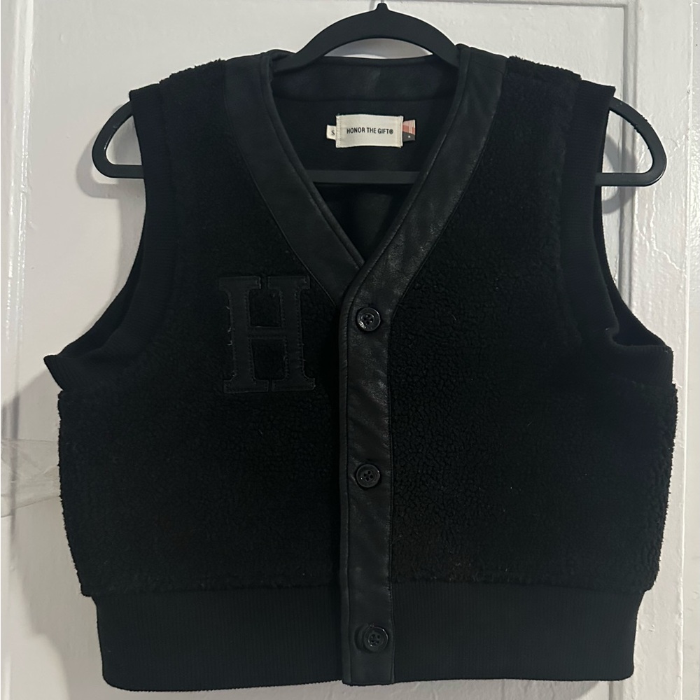 Honor The Gift Stylish Black Vest with Leather Accents
